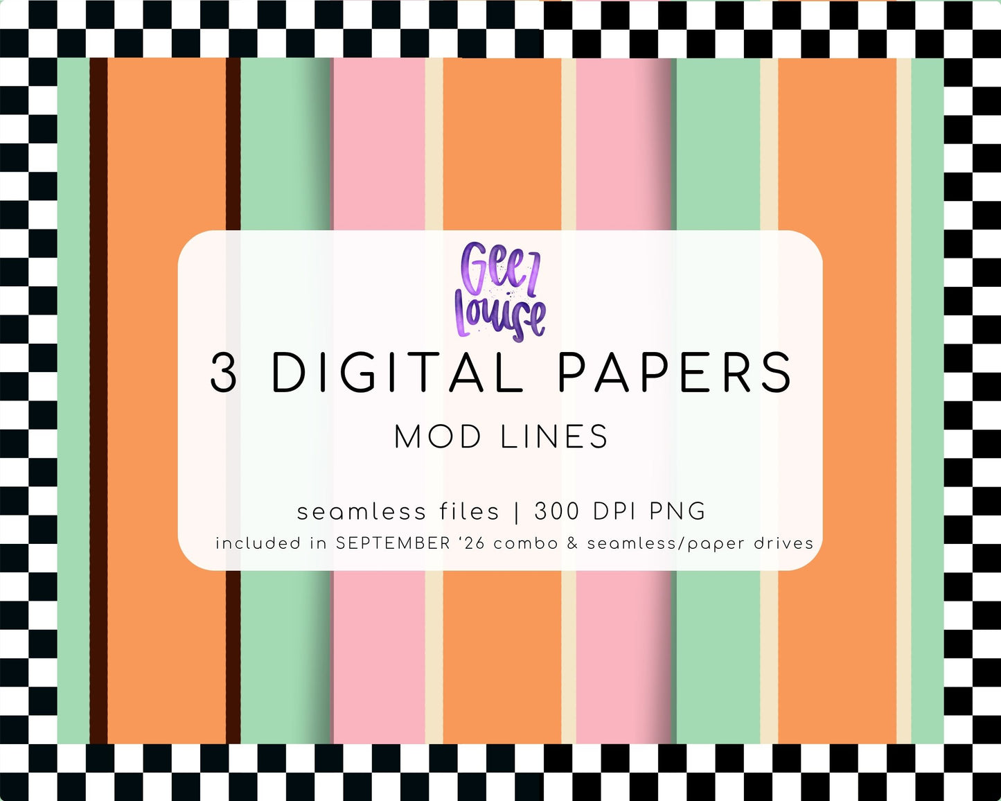 Mod Lines Seamless Digital Paper | 3 Retro Stripe PNG Patterns | September 26 Seamless Paper & Combo Drives