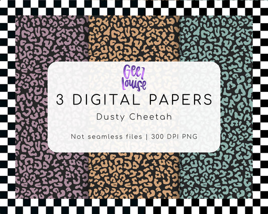 Dusty Cheetah Digital Paper Bundle | 3 Animal Print PNG Backgrounds | Printable Craft Paper | August 26 Seamless & Combo Drive