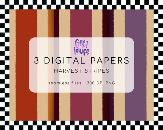 Harvest Stripes Digital Paper Bundle | Seamless Fall Stripe Backgrounds | Autumn Vertical Stripe PNG Papers