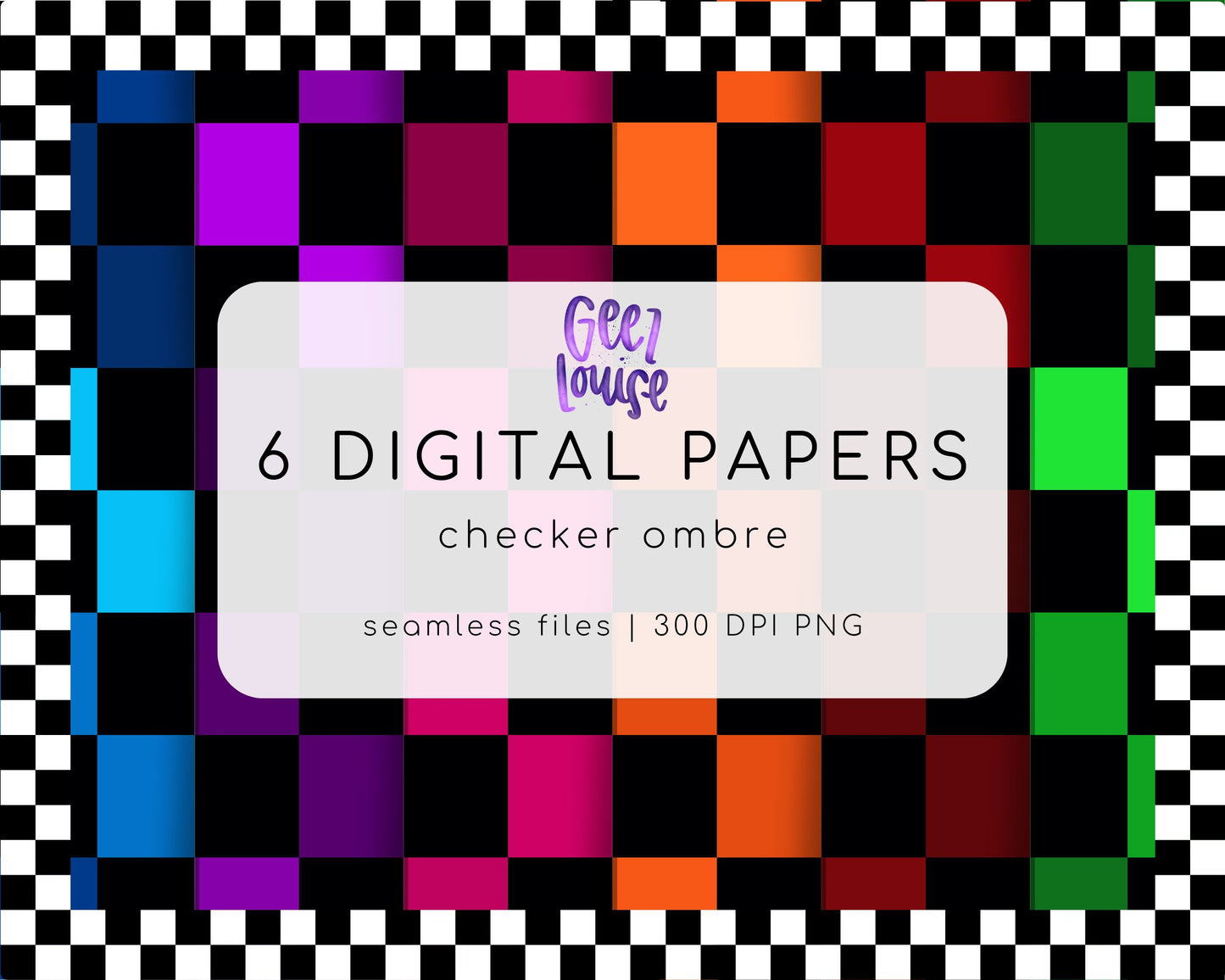 Checker Ombre Seamless Digital Paper Bundle | 6 Retro Checkerboard PNG Backgrounds | 300 DPI