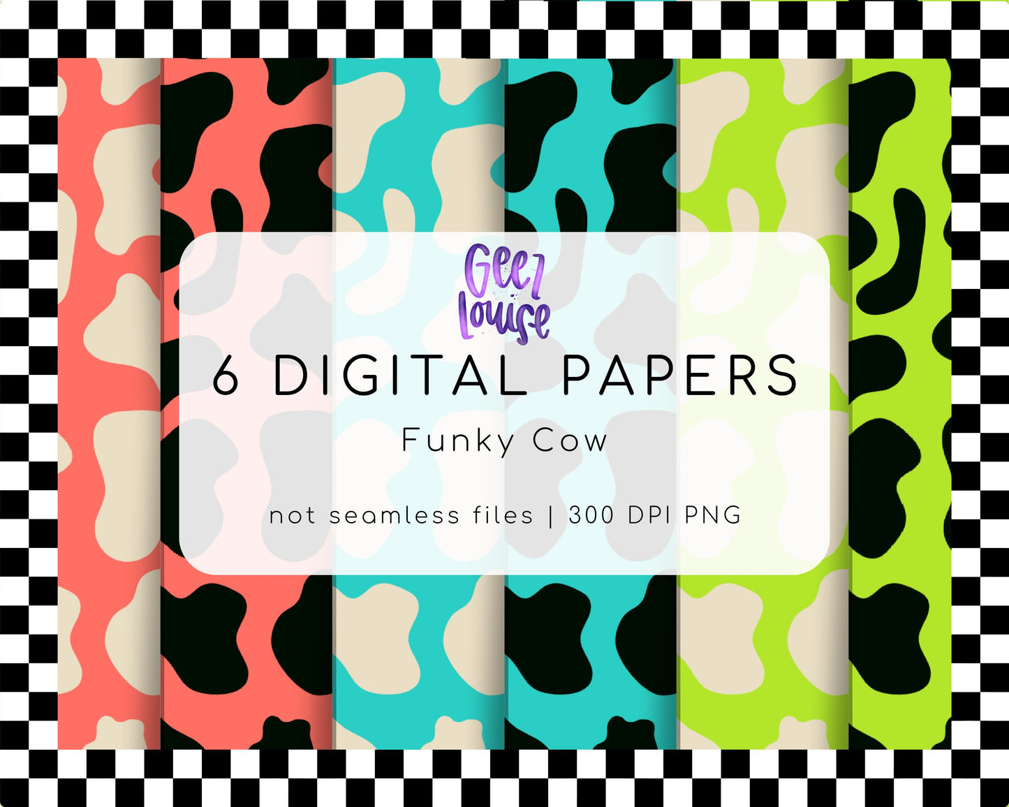 Funky Cow Digital Papers | 6 PNG Files | 300 DPI | Non-Seamless Pattern Pack