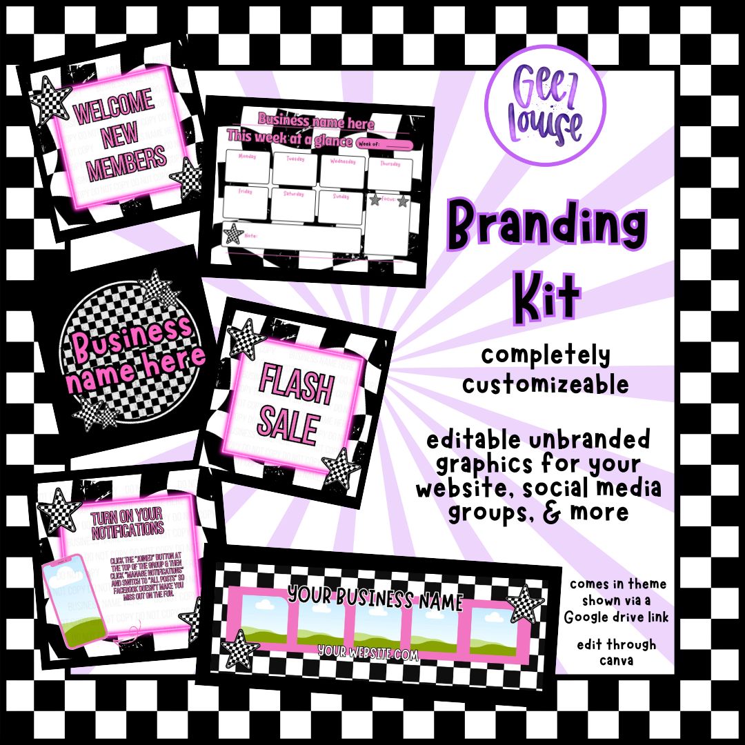 Checkered in Pink editable Branding Kit - business engagement graphic drive- Digital Download- PNG