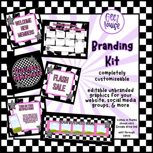 Checkered in Pink editable Branding Kit - business engagement graphic drive- Digital Download- PNG