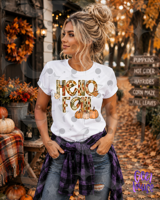 Hello Fall PNG | Autumn Pumpkin Shirt Design | Cute Fall Sublimation | August 26 Design Drive