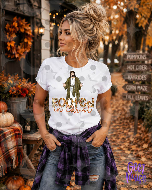 Rooted in Christ PNG | Christian Fall Shirt Design | Faith Autumn Style | August 26 Design Drive