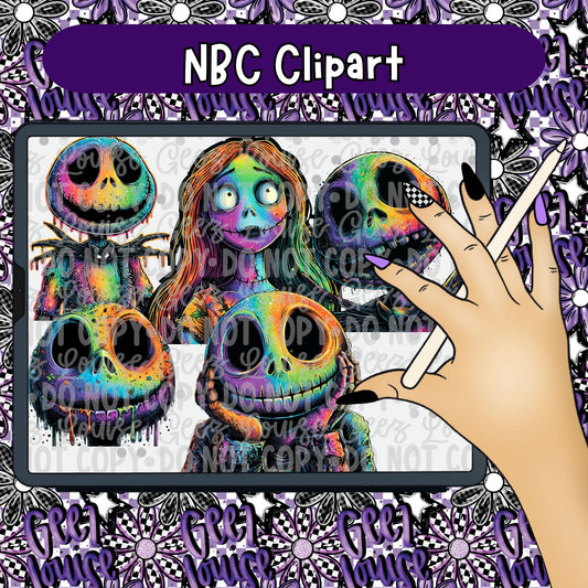 Rainbow Nightmare Clipart Set | Jack & Sally Inspired PNG Bundle