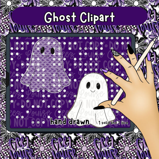 Hand Drawn Ghost Clipart – Halloween PNG Set (Solid & Lace)