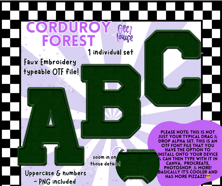 Corduroy Faux Embroidery Alpha – 21 Colors | OTF Font + PNG
