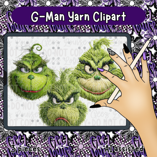 G-Man Yarn Clipart | 3-Piece Grumpy Holiday Icon Set | Geez Louise Digital Art