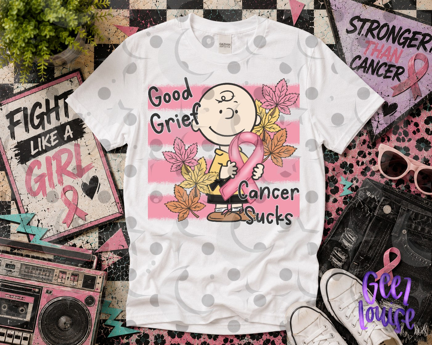 Good Grief Cancer Sucks PNG | Breast Cancer Awareness Fall Peanuts Inspired Design