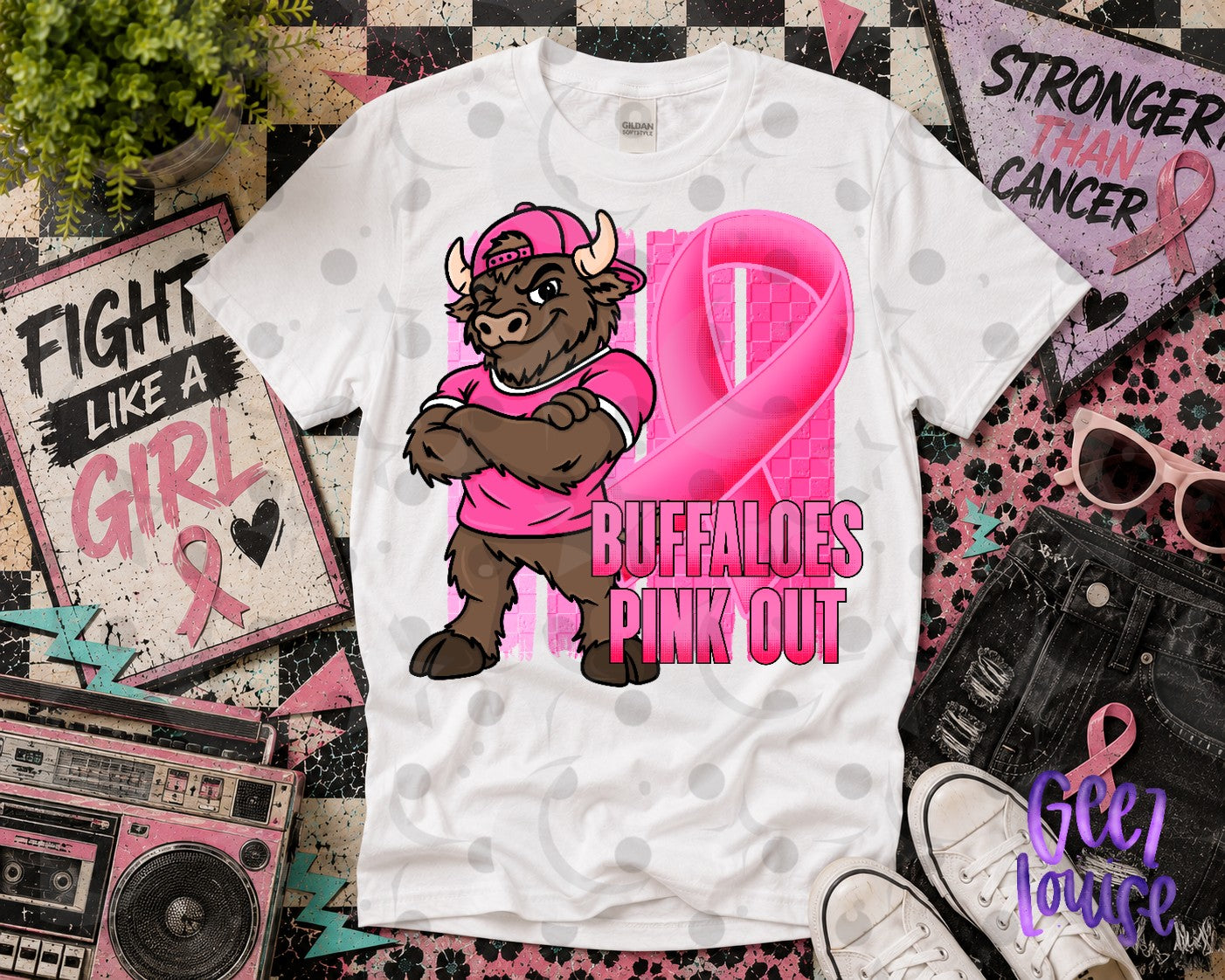 Pink Out Mascot Breast Cancer Awareness PNG | Team Spirit Designs