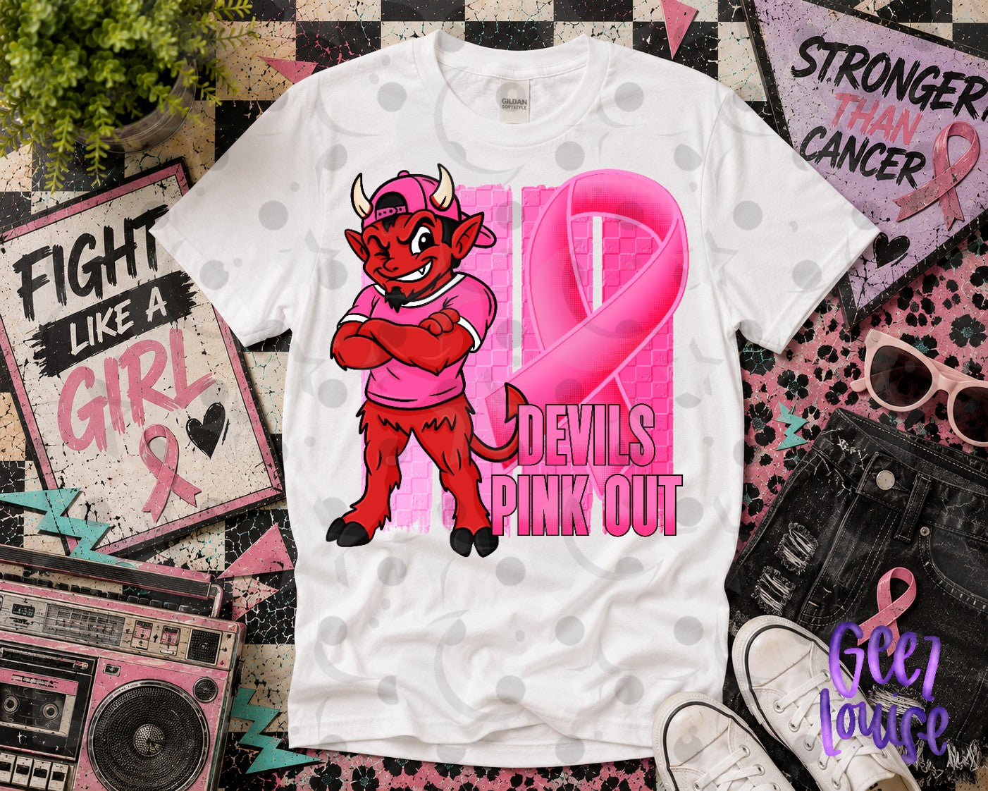 Pink Out Mascot Breast Cancer Awareness PNG | Team Spirit Designs