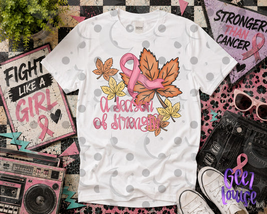 A Season of Strength PNG | Breast Cancer Awareness Fall Leaves Pink Ribbon Design