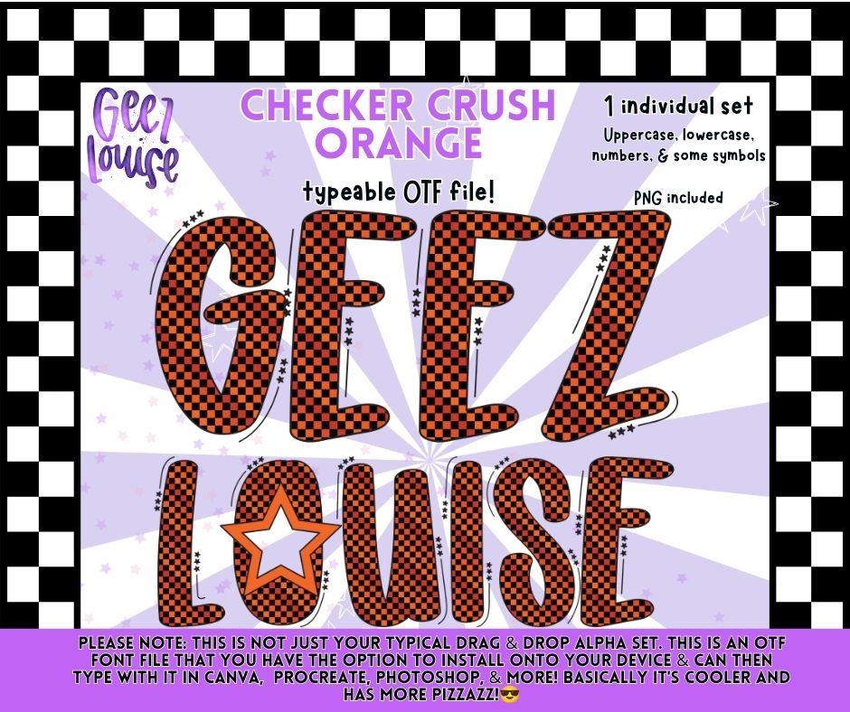 Checker Crush Font | Retro Checkerboard OTF & PNG Alphabet | Uppercase, Lowercase, Numbers & Symbols