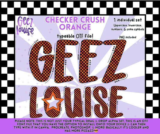 Checker Crush Font | Retro Checkerboard OTF & PNG Alphabet | Uppercase, Lowercase, Numbers & Symbols