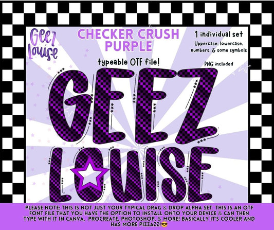 Checker Crush Font | Retro Checkerboard OTF & PNG Alphabet | Uppercase, Lowercase, Numbers & Symbols