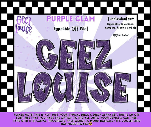 Purple Glam OTF Font & PNG Alpha | Typeable Font | Individual Alphabet | July 26 No FOMO Drive | Digital Download
