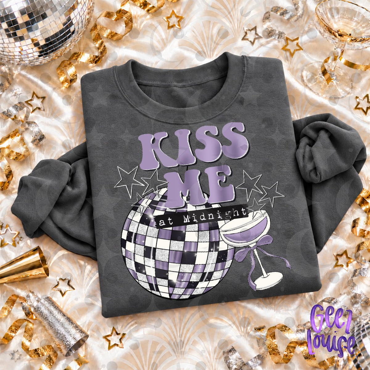 Kiss Me at Midnight PNG | Retro New Year's Eve Disco Ball Design