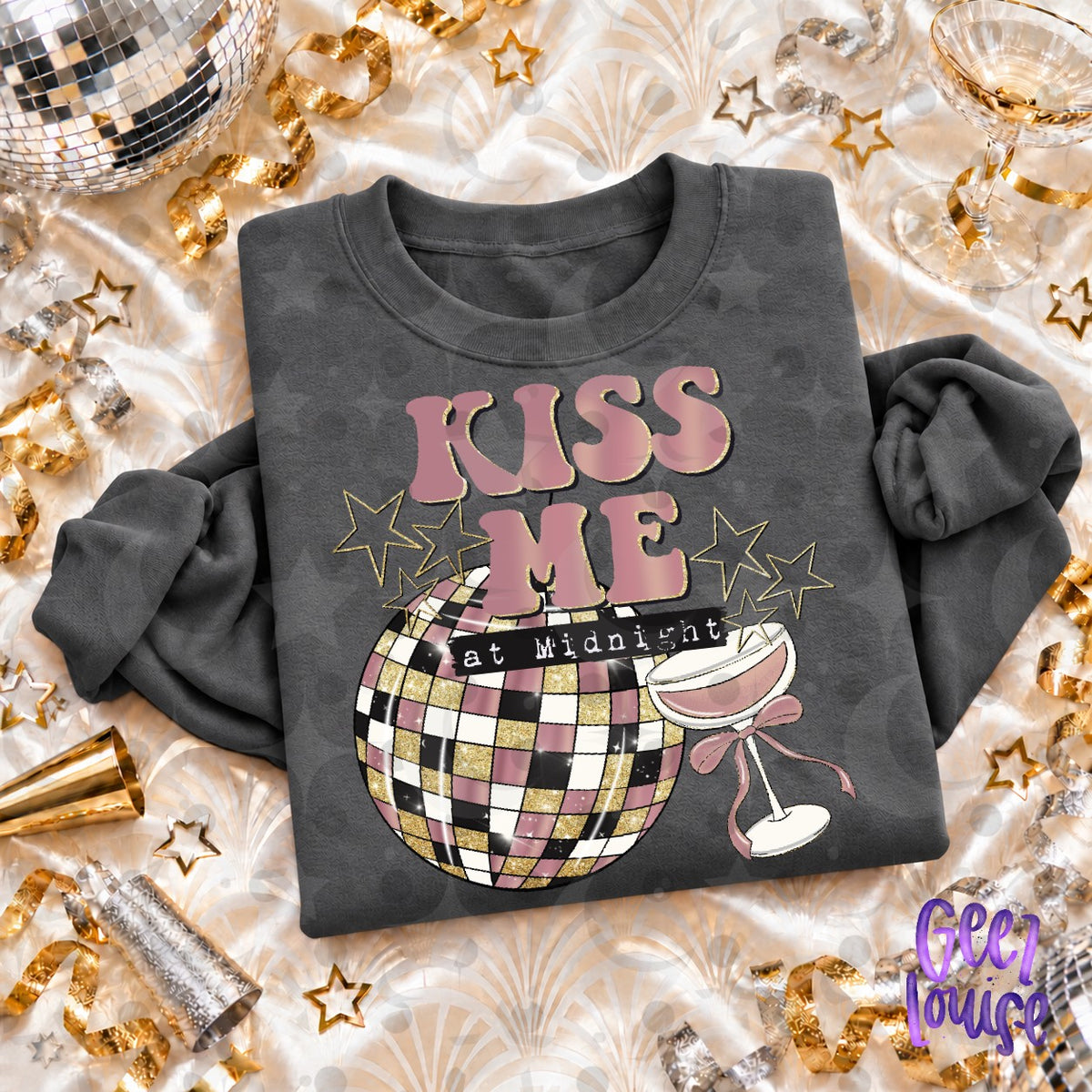 Kiss Me at Midnight PNG | Retro New Year's Eve Disco Ball Design