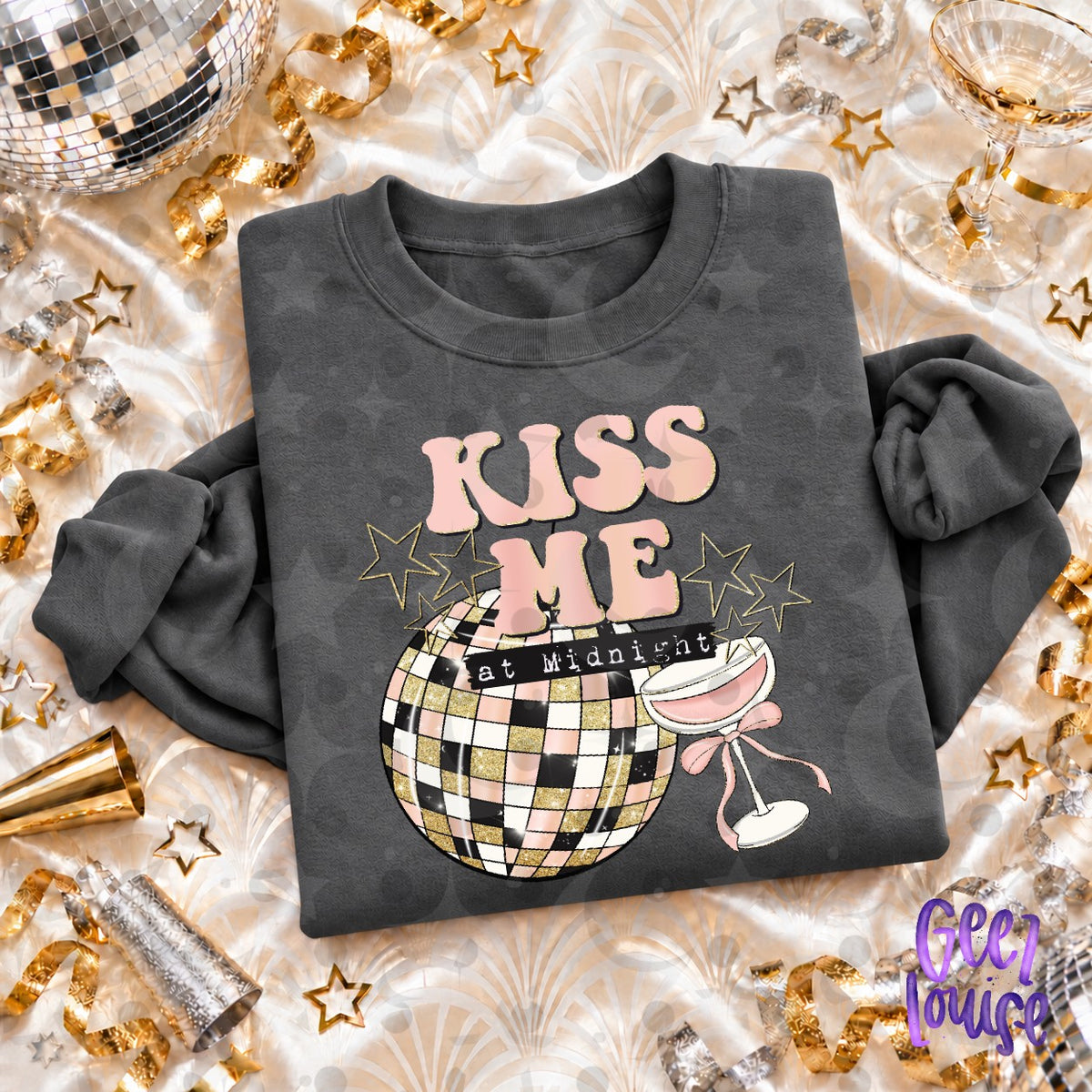 Kiss Me at Midnight PNG | Retro New Year's Eve Disco Ball Design