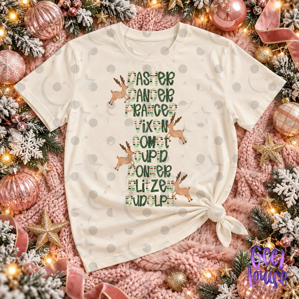 Santa's Reindeer Names Christmas PNG | Retro Holiday Shirt Design