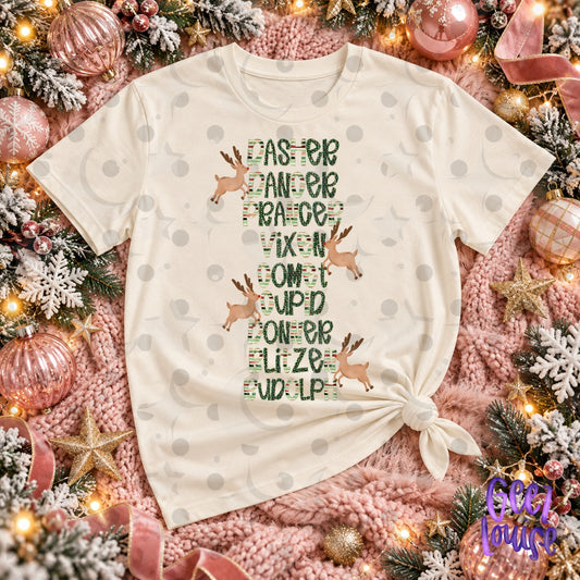 Santa's Reindeer Names Christmas PNG | Retro Holiday Shirt Design