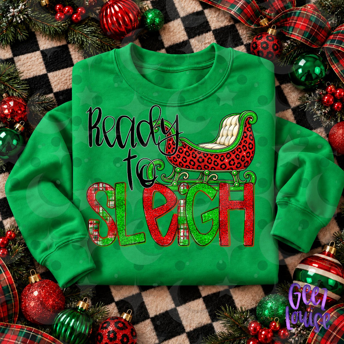 Ready to Sleigh Christmas PNG | Retro Leopard Santa Sleigh Design