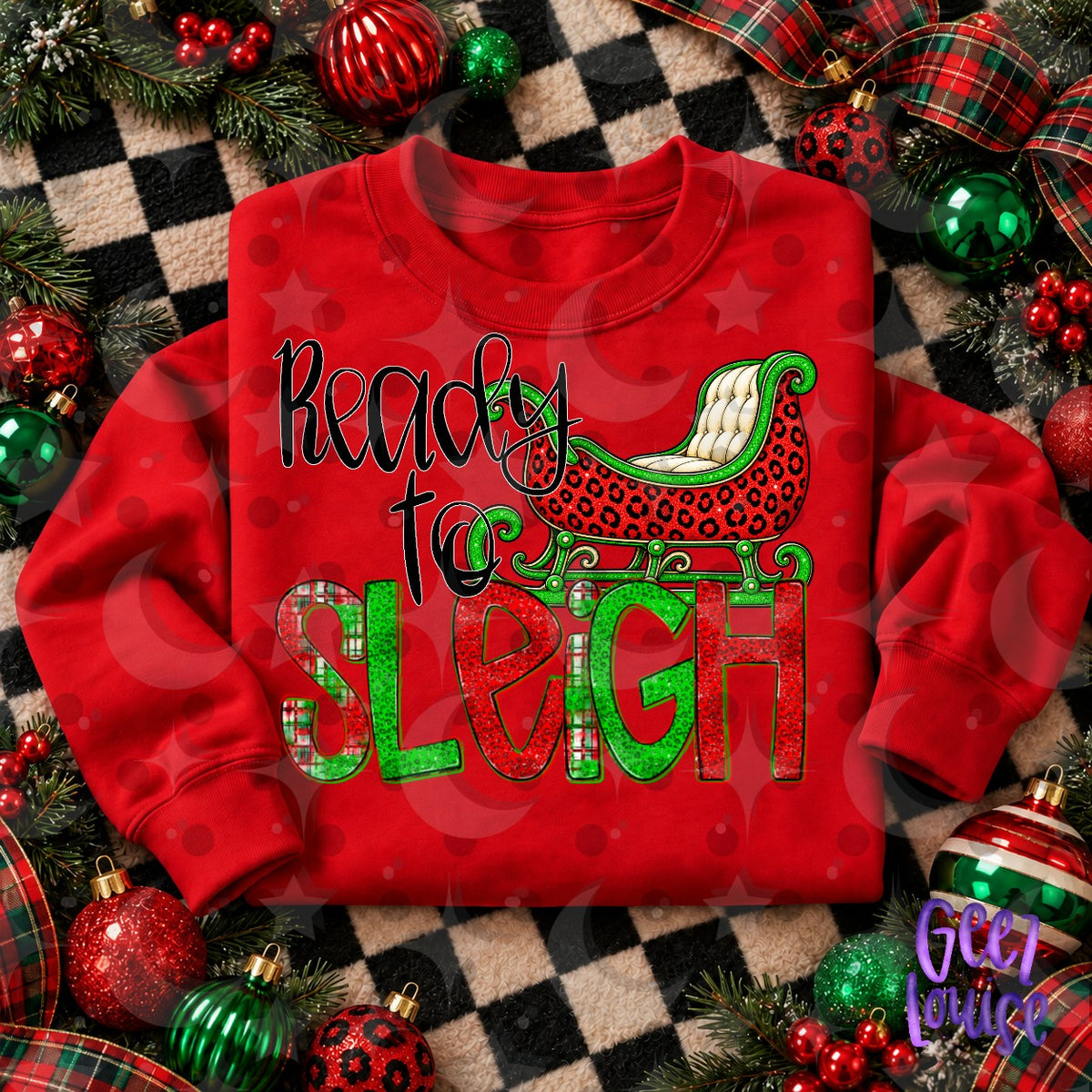 Ready to Sleigh Christmas PNG | Retro Leopard Santa Sleigh Design