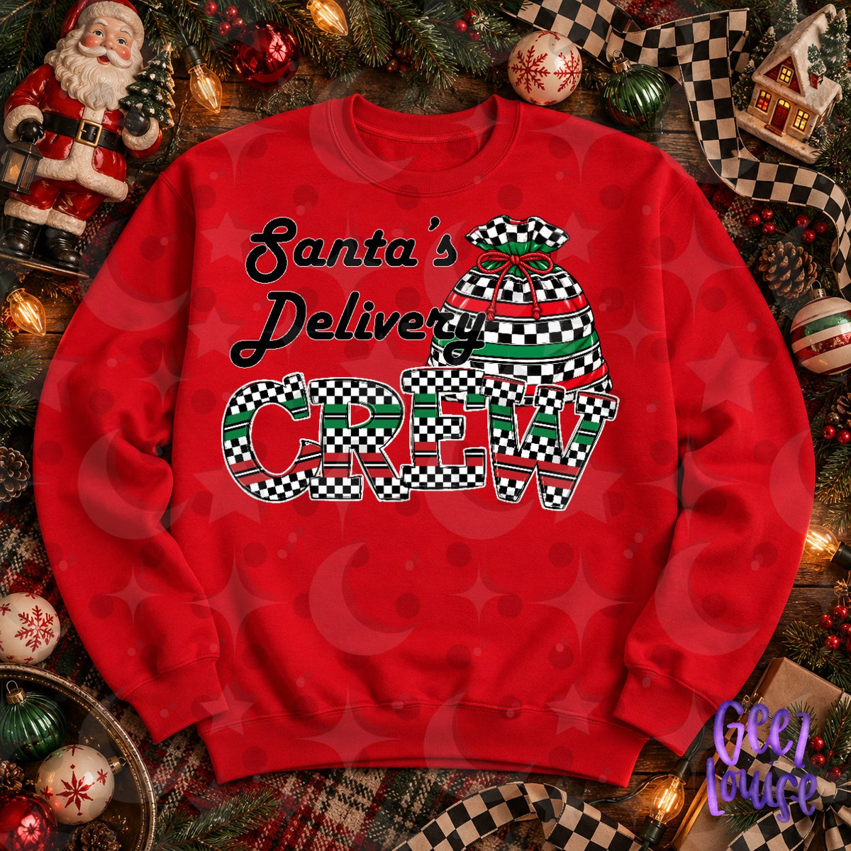 Santa's Delivery Crew Christmas PNG | Retro Checkerboard Holiday Design