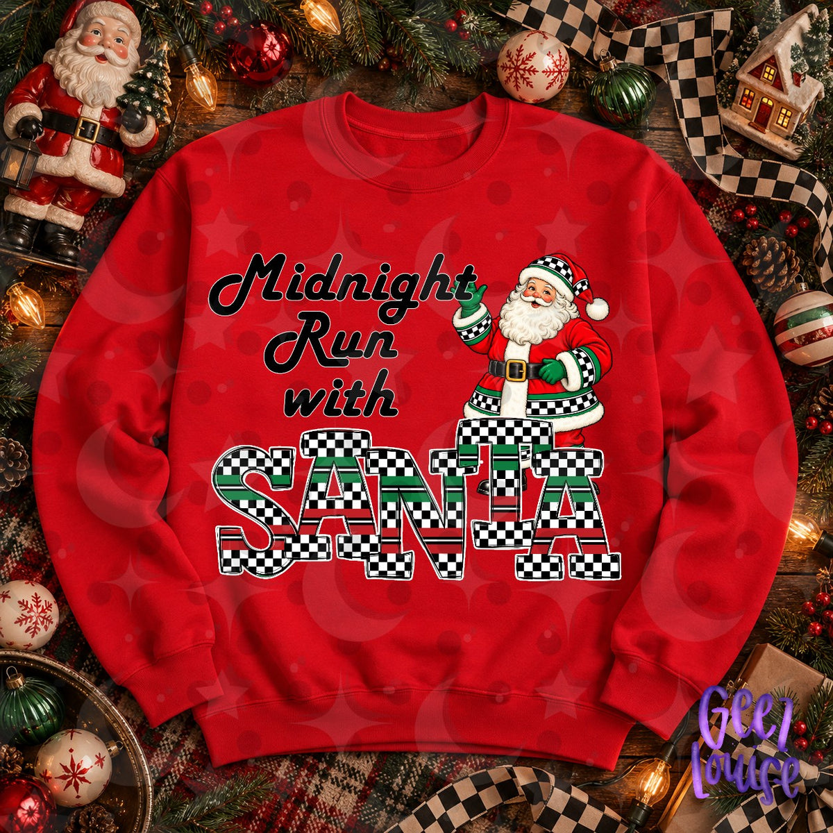 Midnight Run with Santa Christmas PNG | Retro Checkerboard Holiday Design