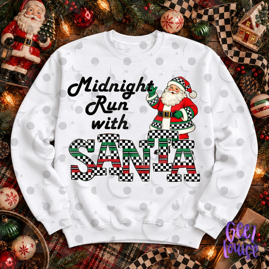Midnight Run with Santa Christmas PNG | Retro Checkerboard Holiday Design