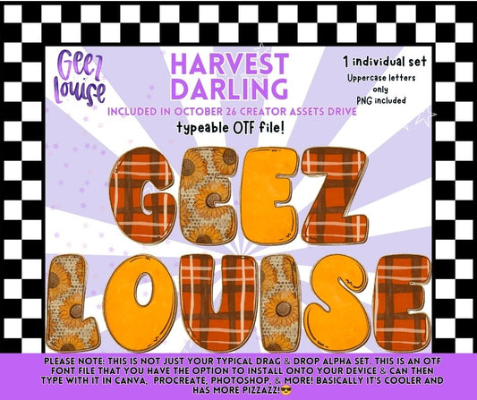 Harvest Darling Fall Alpha | OTF Font + PNG Alphabet