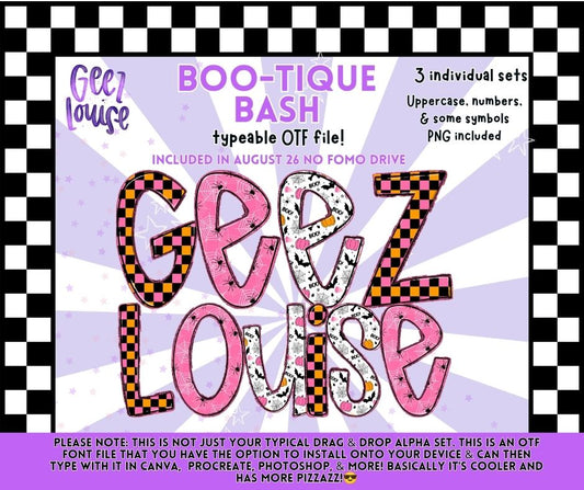 Boo-Tique Bash OTF Font & PNG Alpha Set | Pink Halloween Alphabet