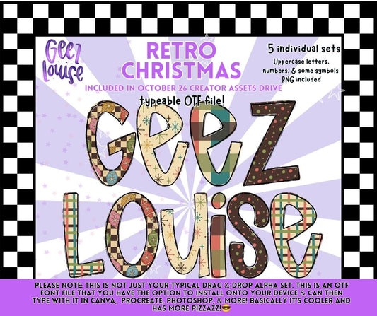 Retro Christmas Alpha Bundle | 5 OTF Fonts + PNG Alphabets