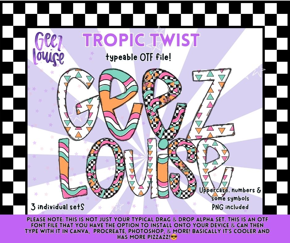 Tropic Twist OTF Alpha Font + PNG Set