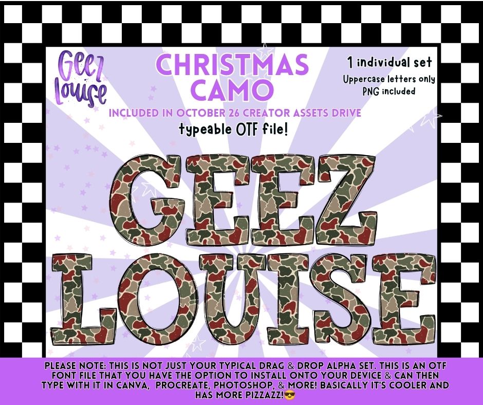 Christmas Camo Alpha OTF Font + PNG Alphabet