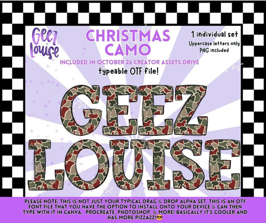 Christmas Camo Alpha OTF Font + PNG Alphabet