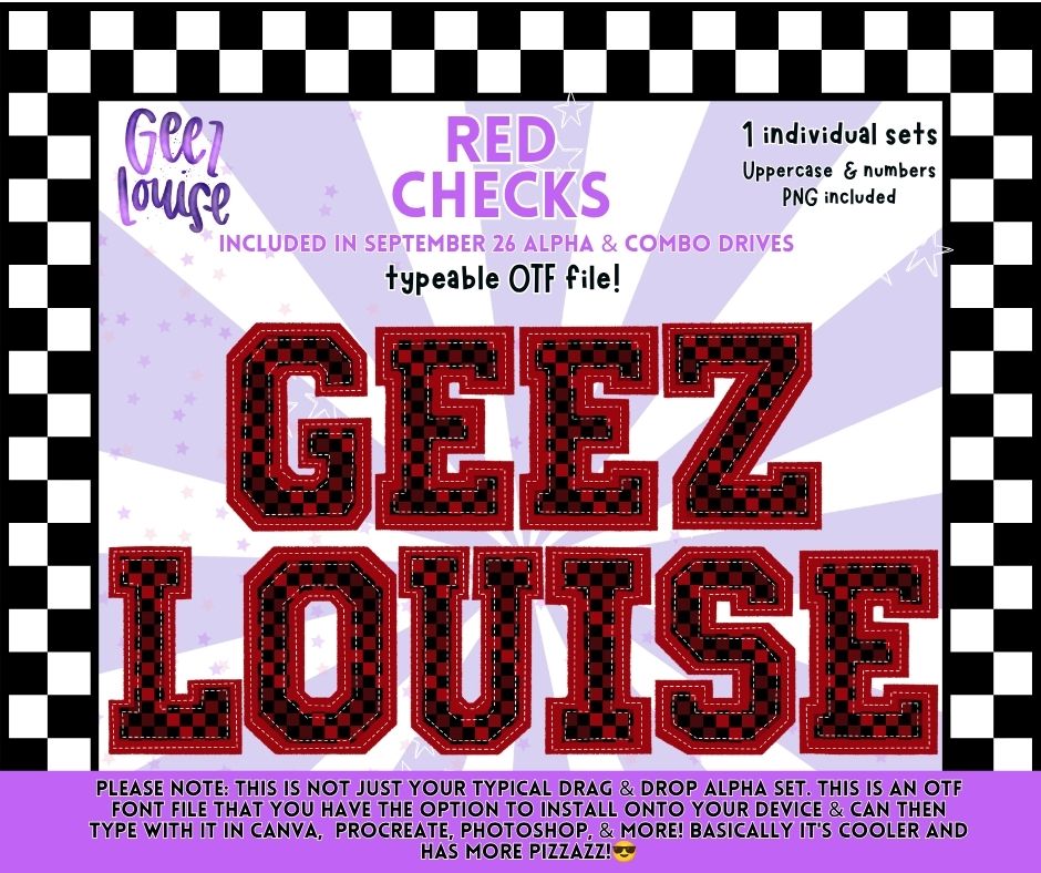 Red Checks OTF Alpha | Red & Black Checkered Varsity Font | Uppercase Letters & Numbers