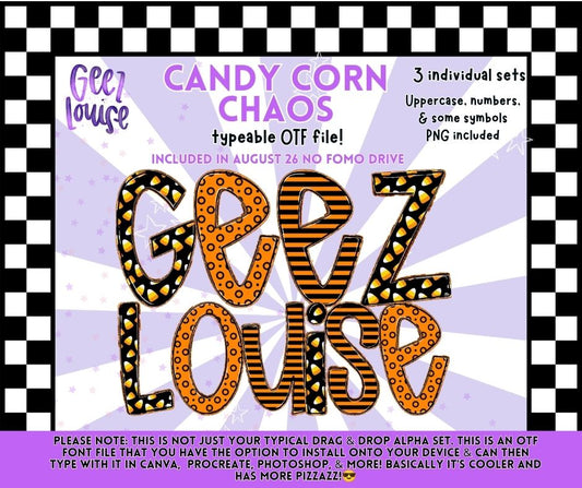 Candy Corn Chaos OTF Font & PNG Alpha Set | Halloween Alphabet