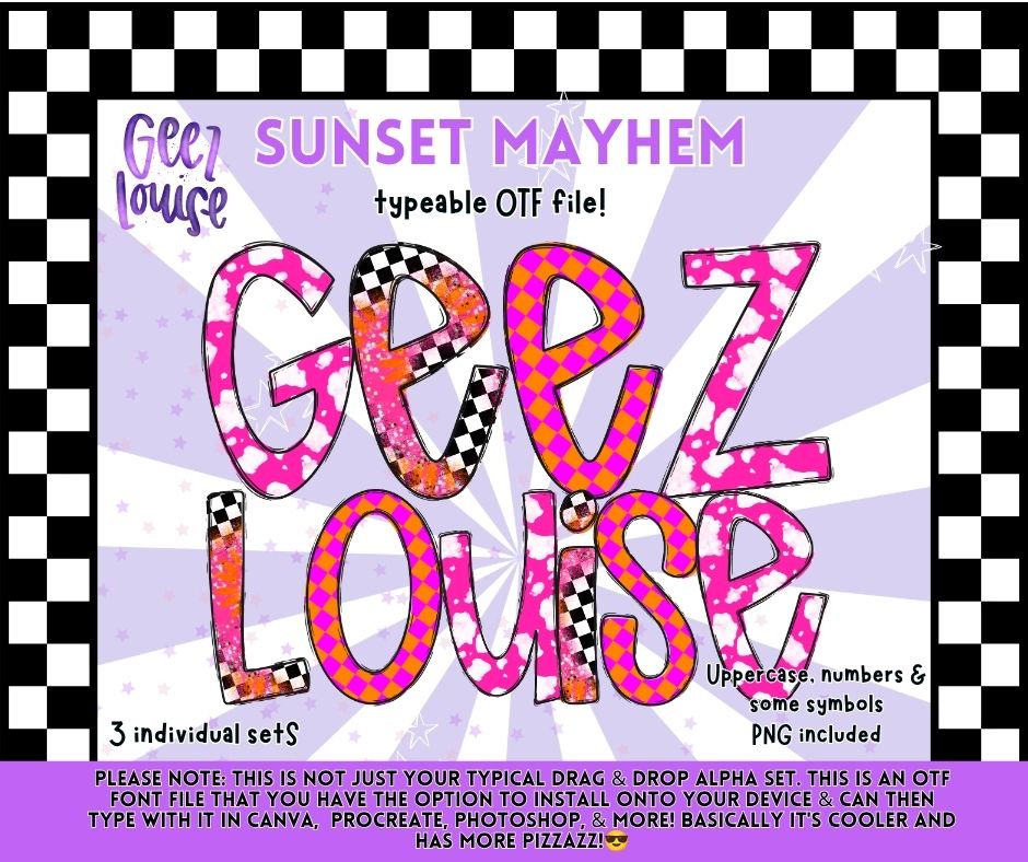 Sunset Mayhem OTF Alpha Font + PNG Set