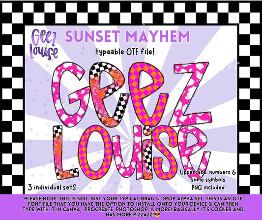 Sunset Mayhem OTF Alpha Font + PNG Set