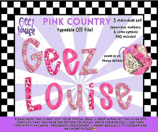 Pink Country OTF Font | Western Bandana Typeface | Printable Font + PNG Alpha Set | Typeable Cricut & Canva Font