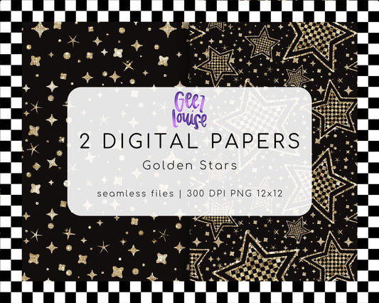 Golden Stars Digital Paper – 2 Seamless Backgrounds (12x12 PNG)