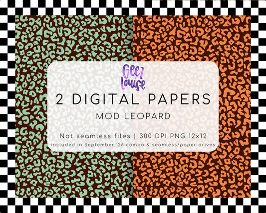 Mod Leopard Digital Paper | 2 Retro Animal Print PNG Papers | September 26 Seamless Paper & Combo Drives