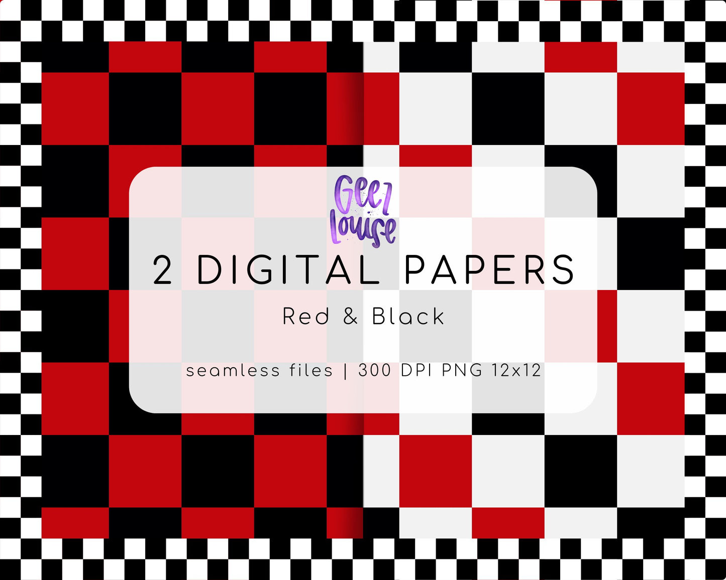 Red & Black Checkerboard Seamless Digital Paper Bundle | 2 PNG Backgrounds | 300 DPI