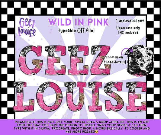 Wild in Pink OTF Font & PNG Alpha Set | Typeable Alphabet | Uppercase Letters | Digital Download