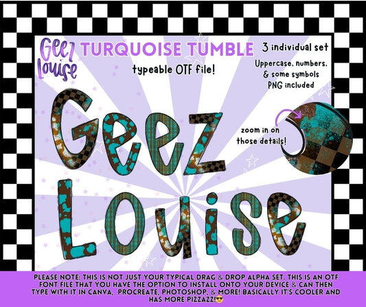 Turquoise Tumble OTF Font | Rustic Western Alpha + PNG | Typeable Font for Canva & Procreate
