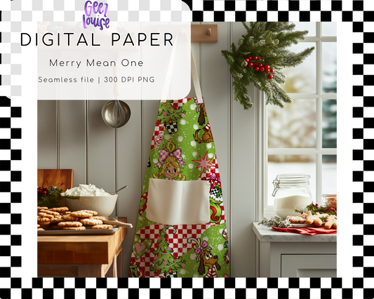 Merry Mean One Christmas Seamless Pattern | Green Christmas Digital Paper PNG