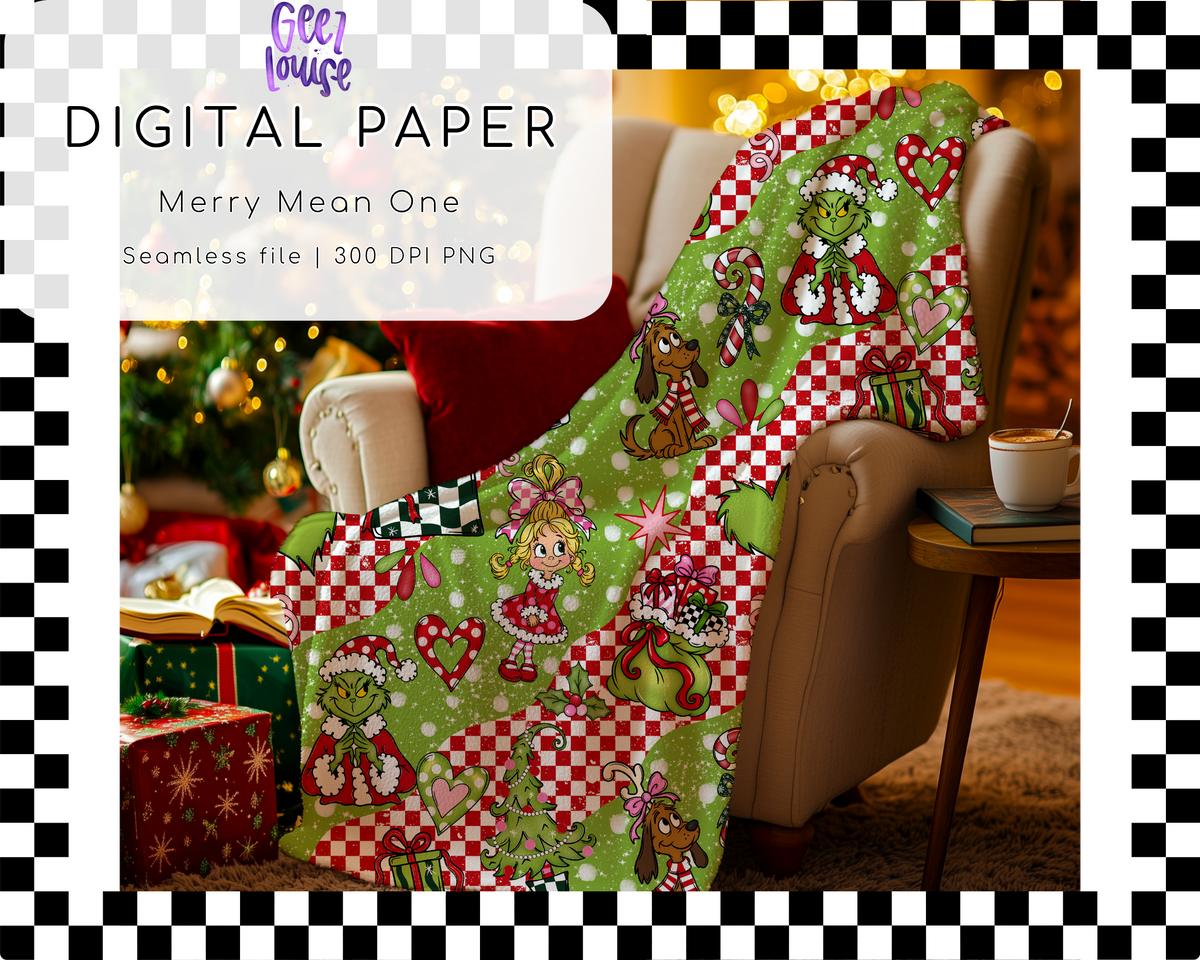 Merry Mean One Christmas Seamless Pattern | Green Christmas Digital Paper PNG