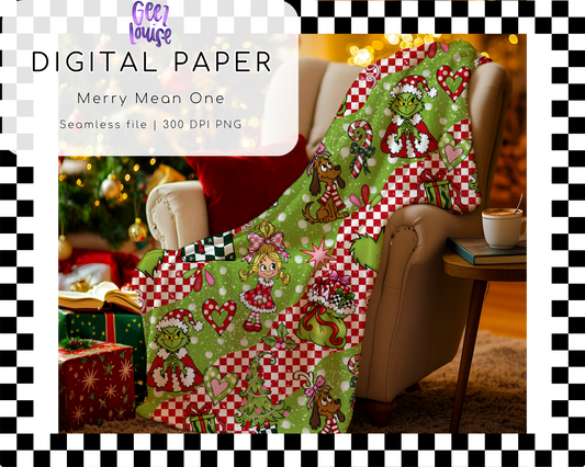 Merry Mean One Christmas Seamless Pattern | Green Christmas Digital Paper PNG